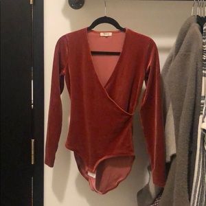 Madewell Orange Velvet Long Sleeve Bodysuit